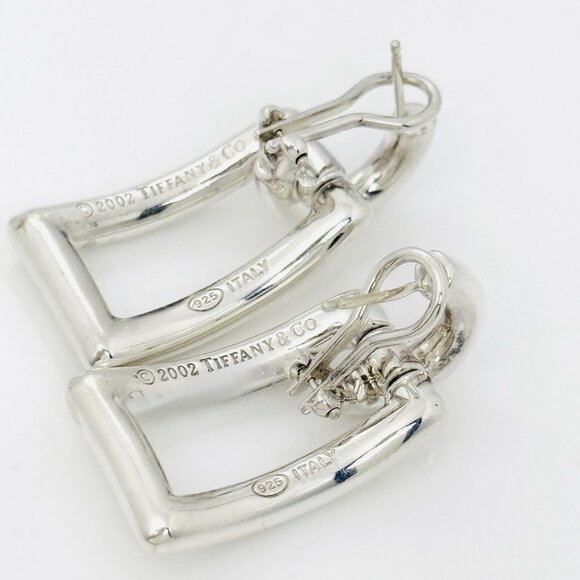 Tiffany & Co Silver Sculptural Open Rectangle Statement Earrings Italy 2002 - Picture 4 of 7